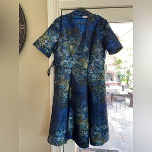 Size 18 Kay Unger blue, green, brocade, Monet like design. Never worn.